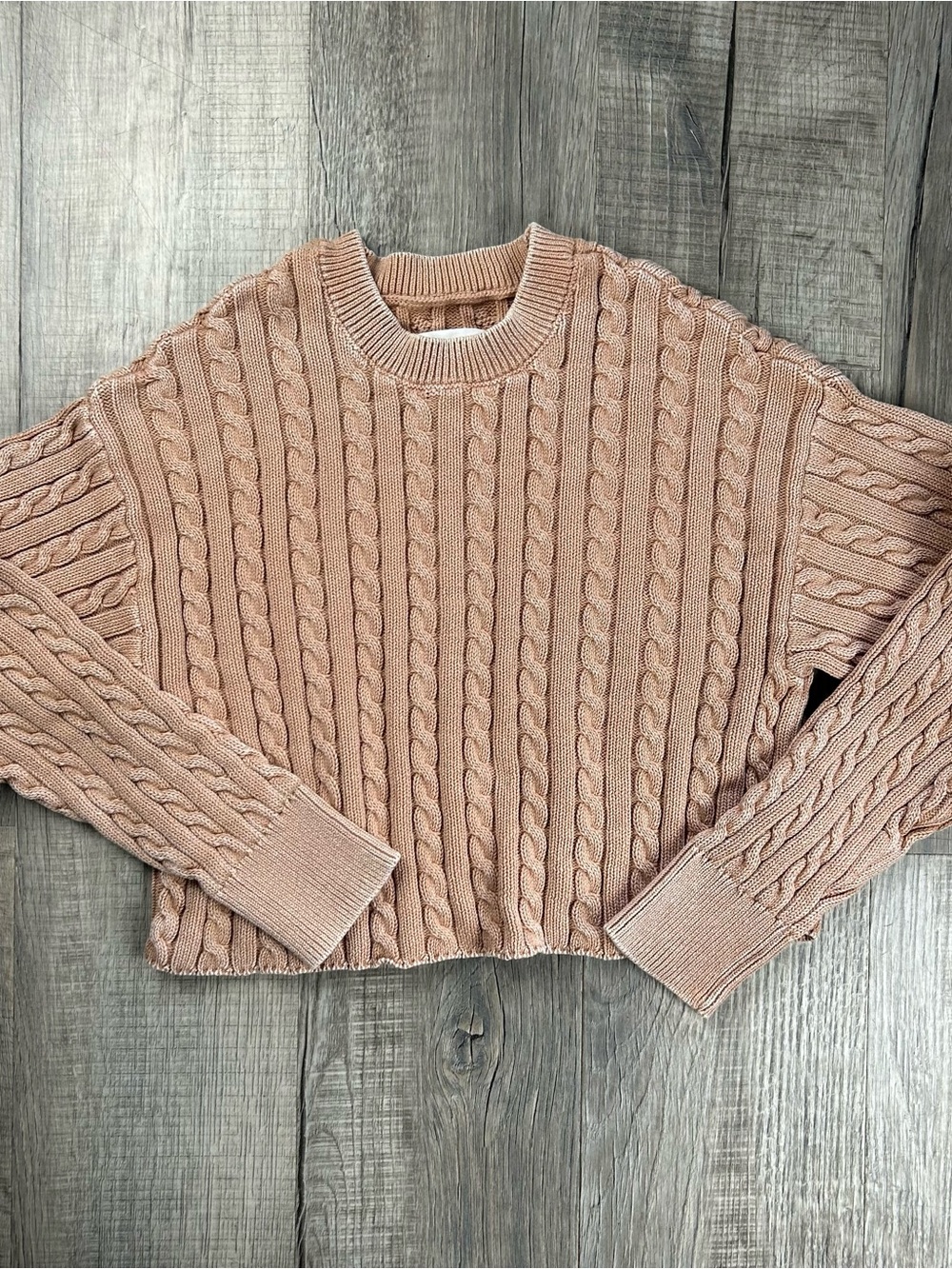 Aerie Cropped Cable Crewneck Sweater - Blush